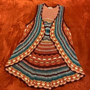 Colorful boho crocheted cardigan. Like new!